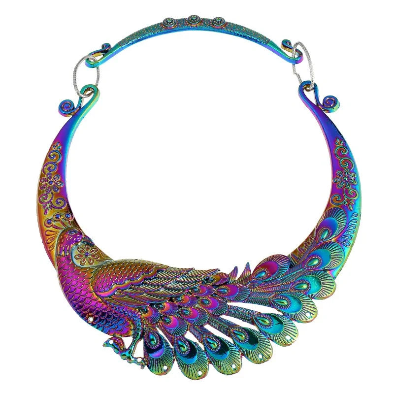 Retro Carved Peacock Chunky Collar Choker-What About Noah