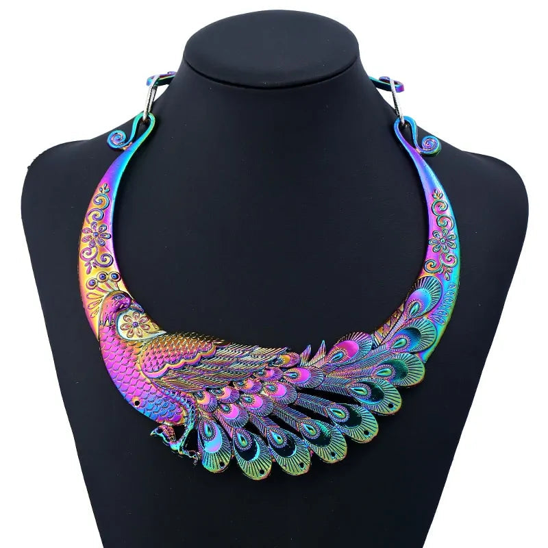 Retro Carved Peacock Chunky Collar Choker-What About Noah