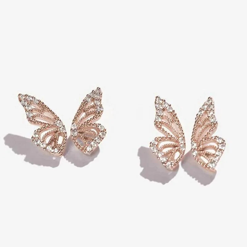 Rhinestone Butterfly Wing Stud Earrings-What About Noah