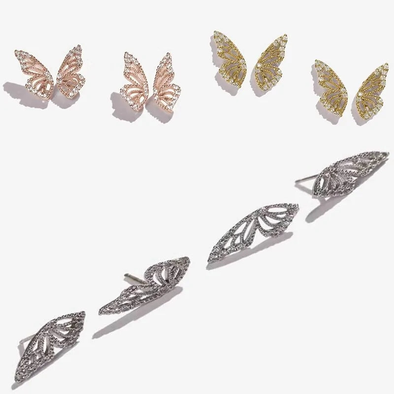 Rhinestone Butterfly Wing Stud Earrings-What About Noah