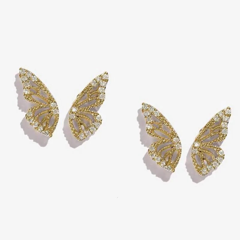 Rhinestone Butterfly Wing Stud Earrings-What About Noah