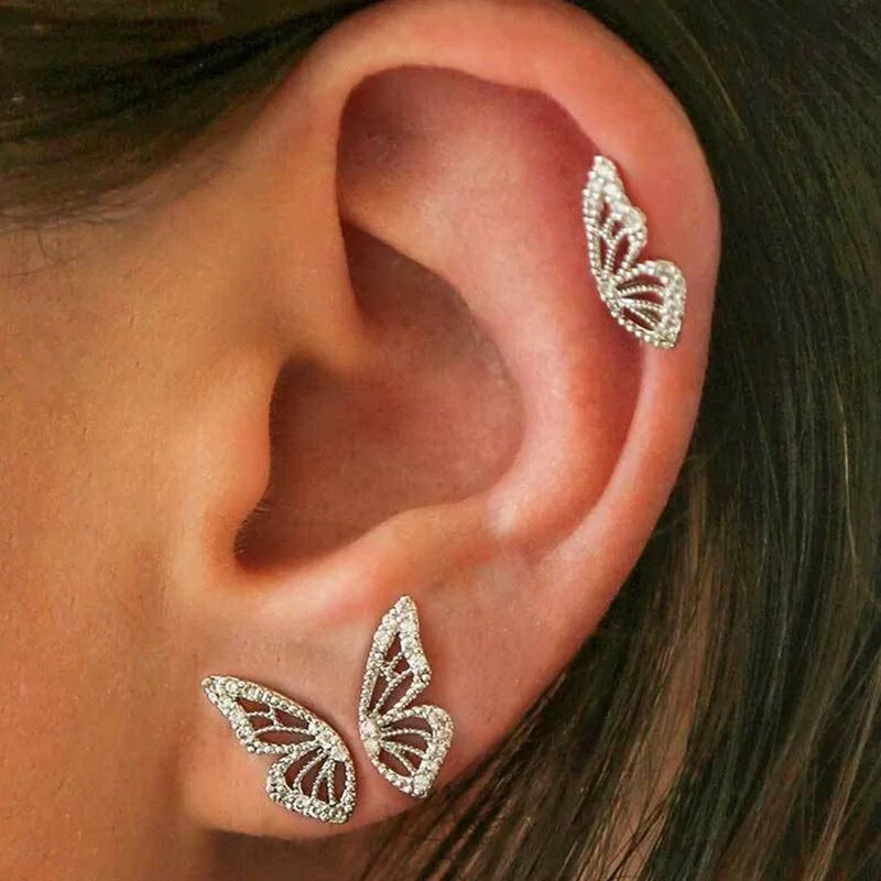 Rhinestone Butterfly Wing Stud Earrings-What About Noah