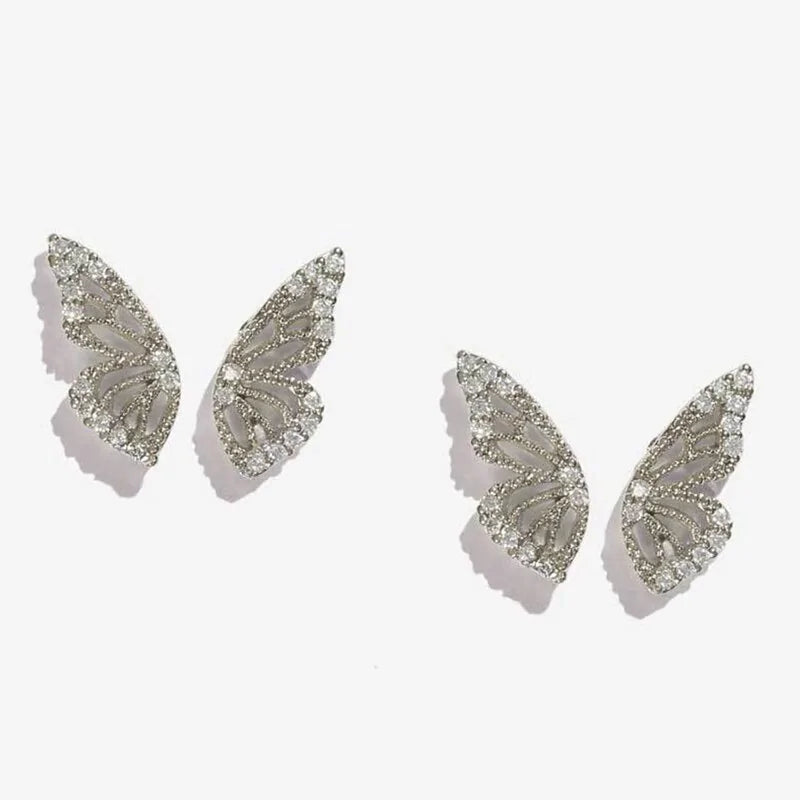 Rhinestone Butterfly Wing Stud Earrings-What About Noah