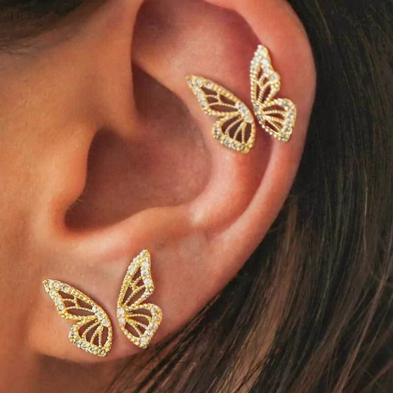 Rhinestone Butterfly Wing Stud Earrings-What About Noah