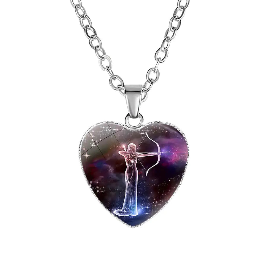 Sagittarius Zodiac Heart Pendant Necklace