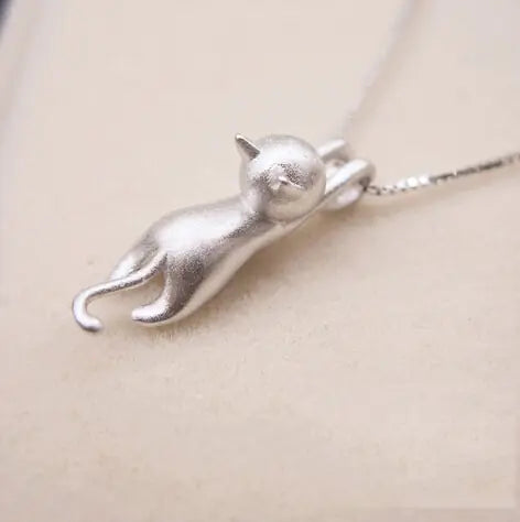 Silver Cat Pendant Necklace-What About Noah