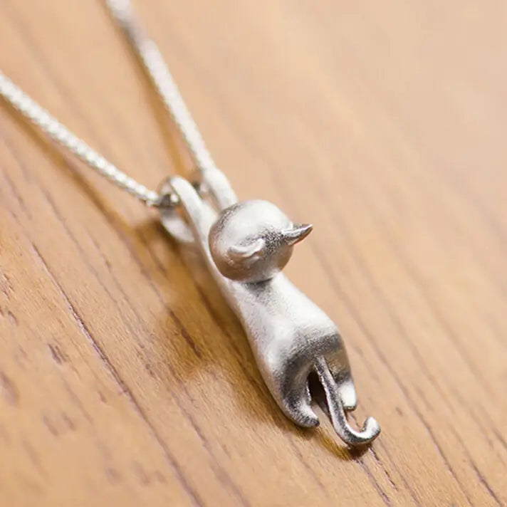 Silver Cat Pendant Necklace-What About Noah