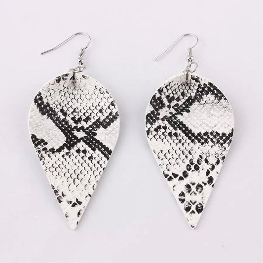 Snake Skin Leather Drop Earrings-What About Noah