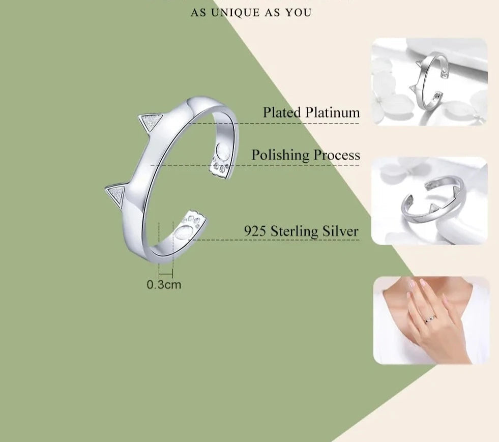 Sterling Silver Open Cat Ears and Paws Ring-What About Noah