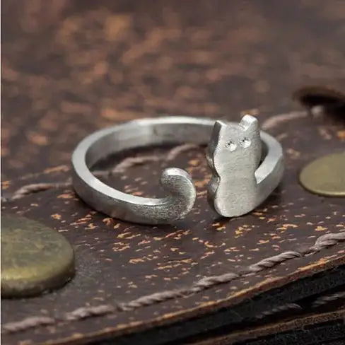 Sterling Silver Kitten Ring