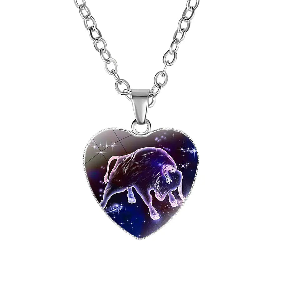 Taurus Zodiac Heart Pendant Necklace