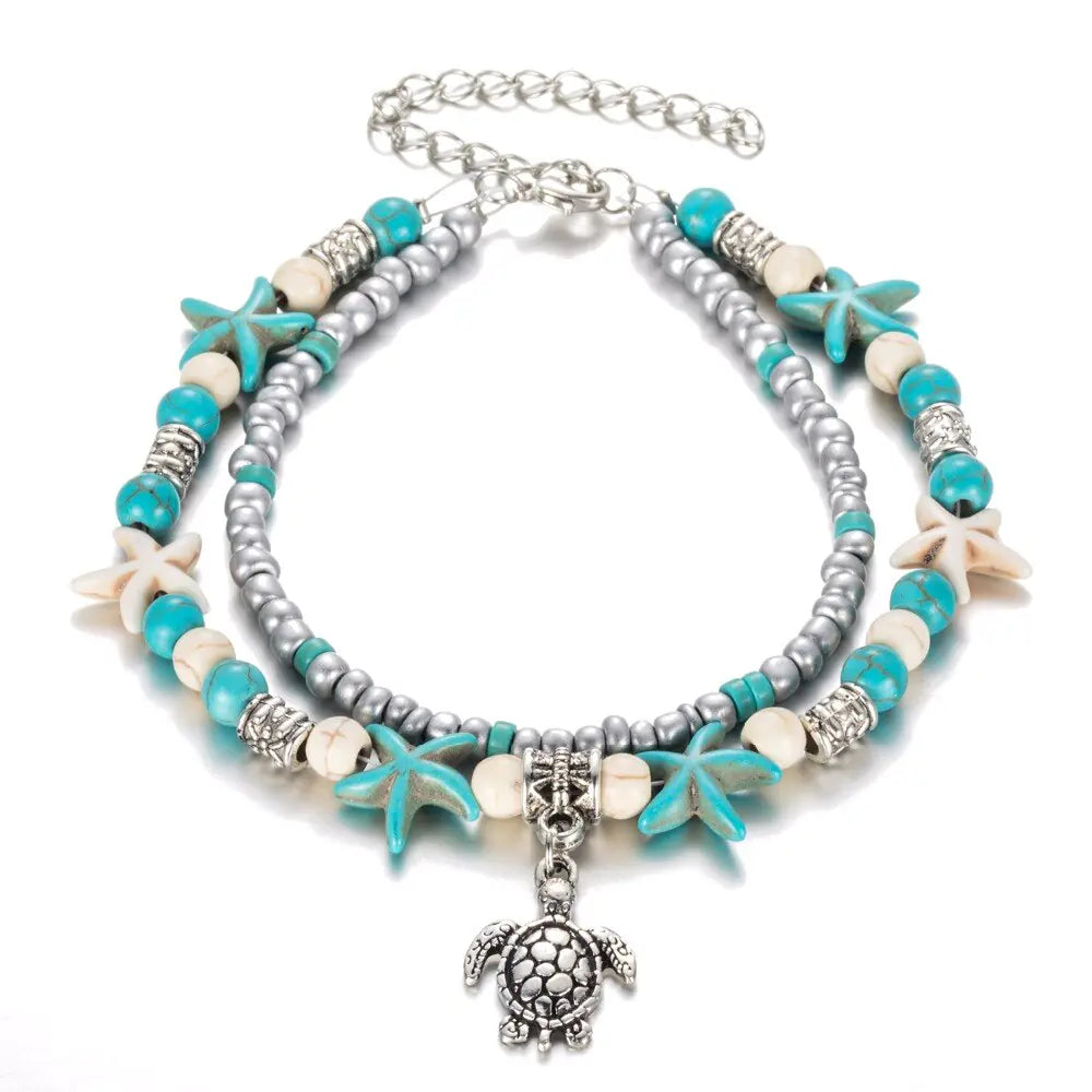 Turtle Charm Multilayer Anklet-What About Noah