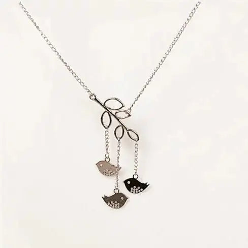 White Gold Plated 3 Little Sparrows Necklace