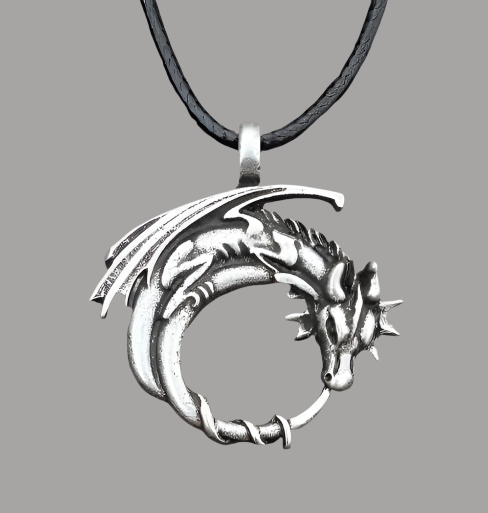 Winged Dragon On Moon Pendant Necklace-What About Noah