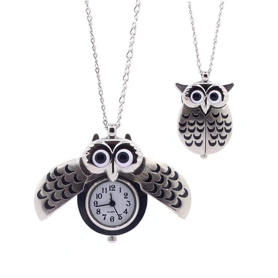 Wise Owl Pendant Clock Necklace