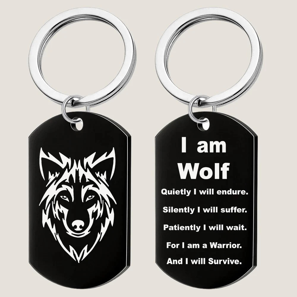 Wolf Dog Tag Keychain-What About Noah