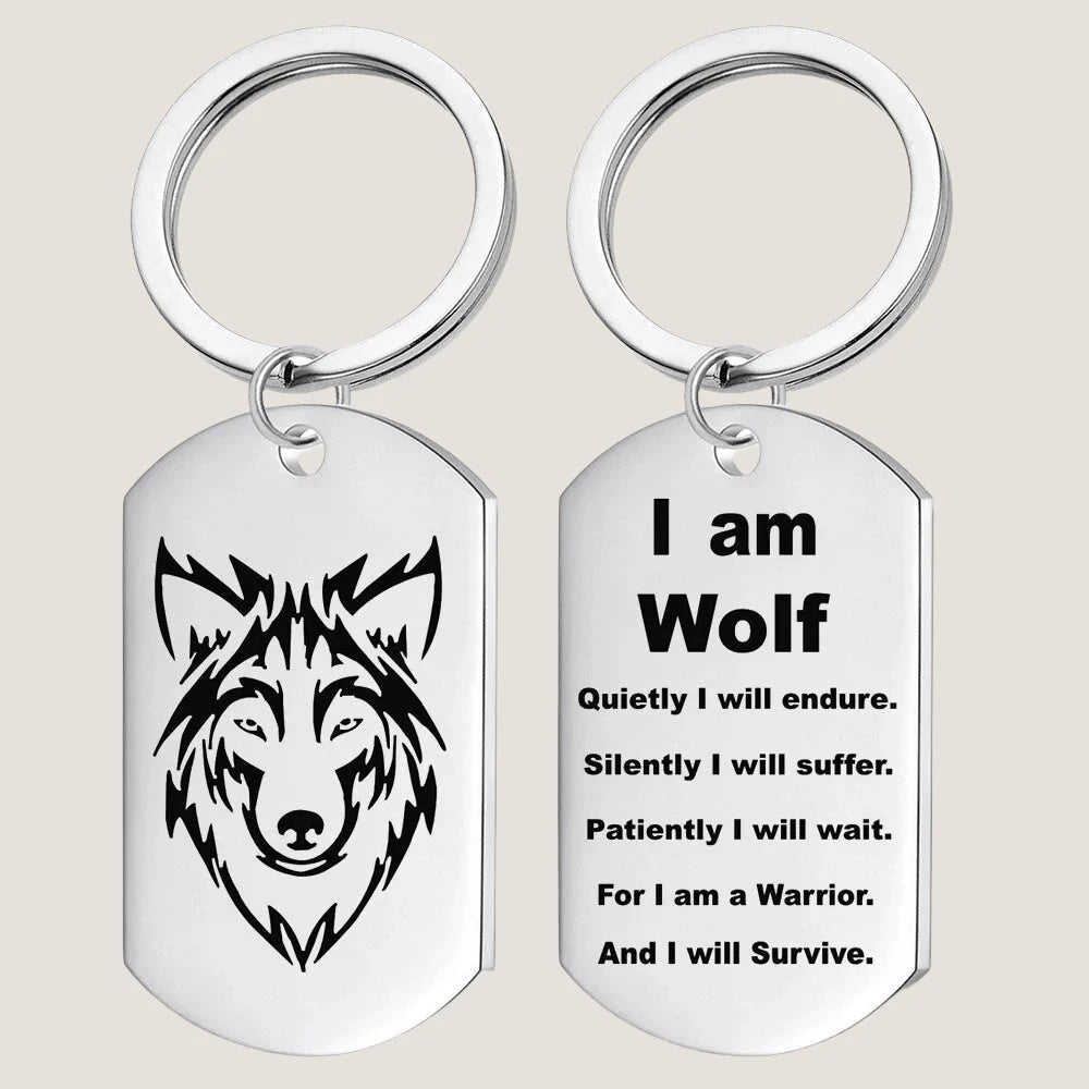 Wolf Dog Tag Keychain-What About Noah